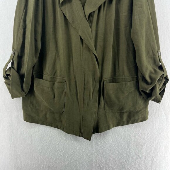 Nine West Utility Jacket Women's XL Army Green Draped Front Zip Roll Tab Pockets - Picture 7 of 12